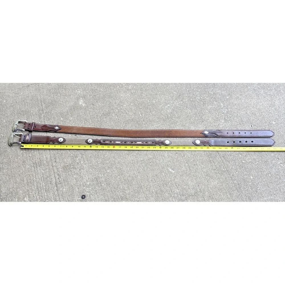 Nocona Lot Of 2 Brown Belt N2475444 Silver N2475702 Leather Western Men's 38